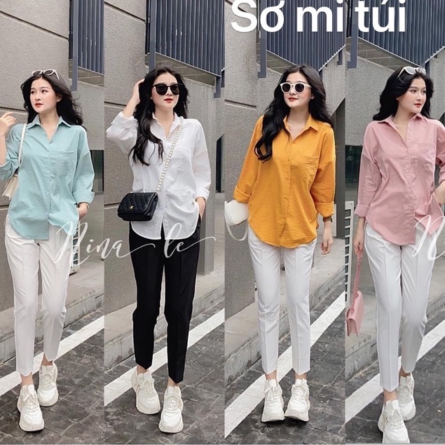 Sơ mi túi chất đũi siêu mát form rộng đuôi tôm nhiều màu xinh vanmiushop