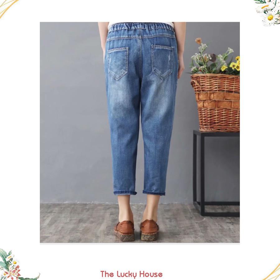 Quần bò thêu hoa dáng baggy loại 1 QB07