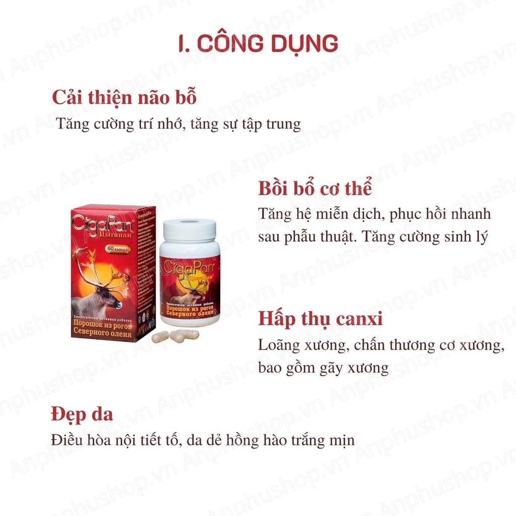 Viên uống nhung hươu Cigapan Nga hộp 60 viên, hỗ trợ sức khỏe, tăng cường sinh lý - Sản phẩm chính hãng