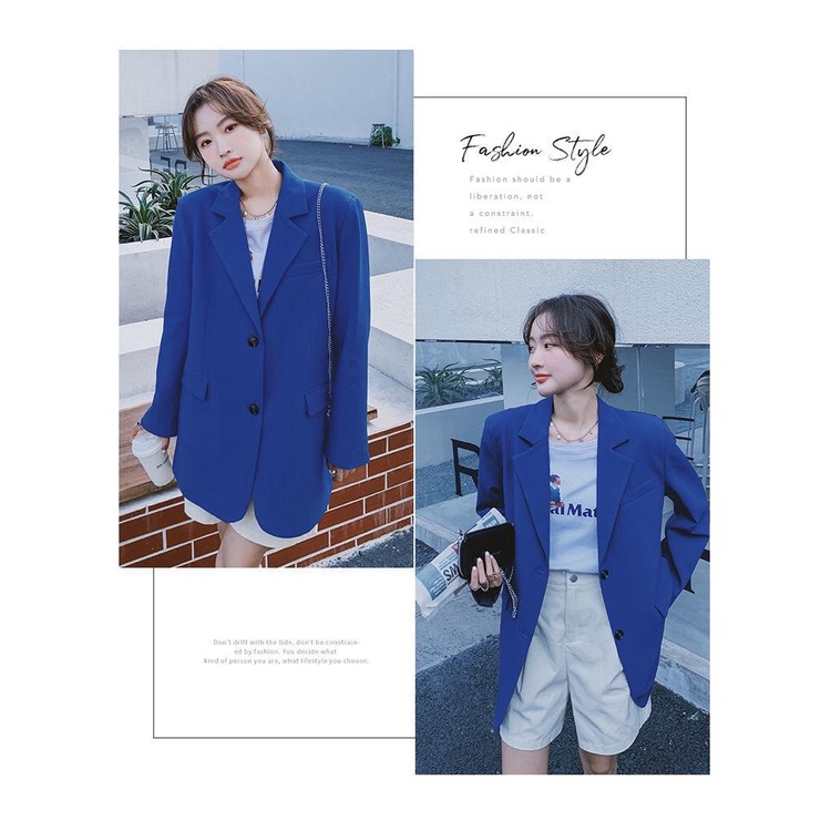 Áo Khoác Vest Cỡ Lớn Xẻ Tà Sau Lưng Màu Xanh Dương / Xám Thời Trang Xuân Thu 2023 Cho Nữ