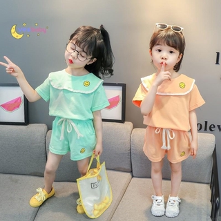 Set Áo Thun Ngắn Tay Cổ Tròn + Quần Short Lưng Thun Thời Trang Bé Gái