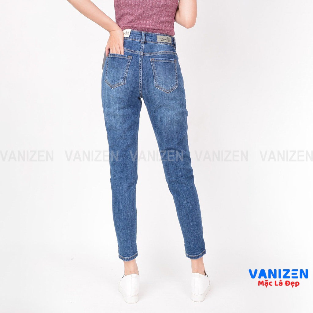 Quần jean nữ ống rộng baggy đẹp lưng cao cạp bán chun rách hàng hiệu cao cấp mã 4220 VANIZEN
