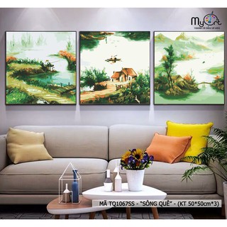 Bộ tranh tô màu theo số sơn dầu số hóa - Tranh quê hương nông thôn làng quê bến sông mã TQ1067SS