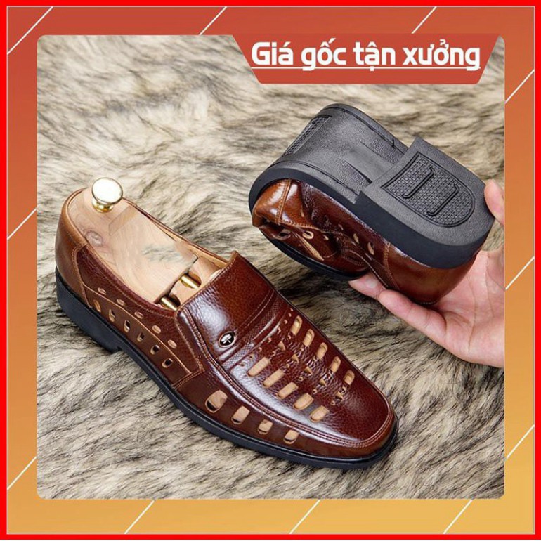 Giày da nam hè lỗ thoáng chất liệu da bò thật đế cao su chống trơn trượt đủ size từ 38 - 43 [ Hoàn xu ]