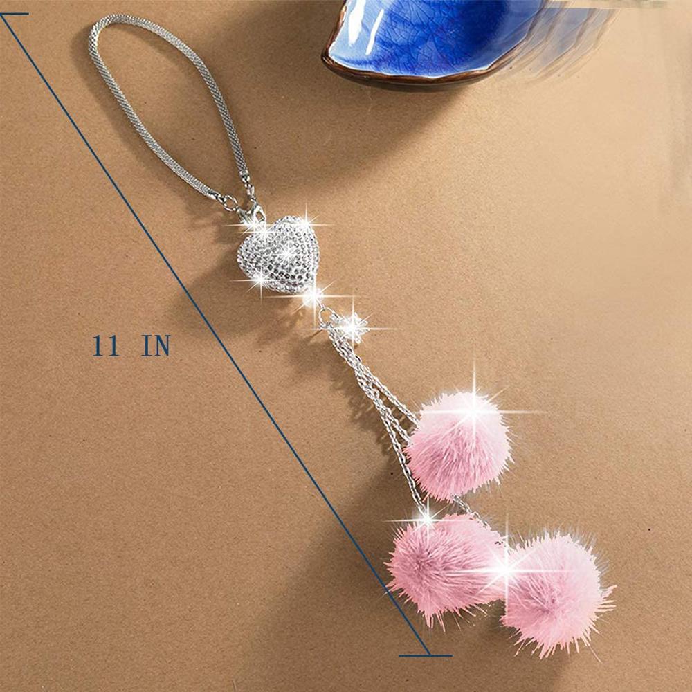 REBUY1 Phụ Kiện Treo Trang Trí Kính Chiếu Hậu Xe Hơi Đính Banh Lông Màu Hồng Lấp Lánh