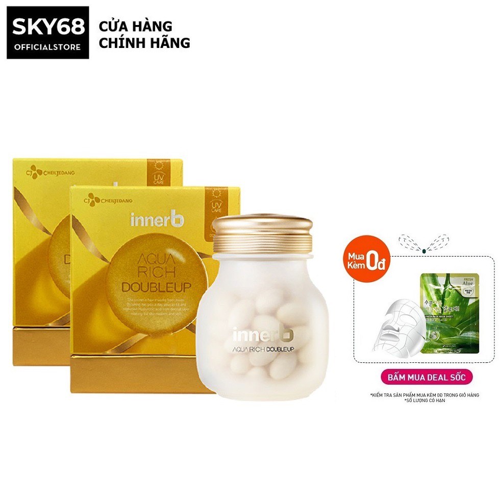 Combo 2 Lọ Thực phẩm bảo vệ sức khỏe InnerB Aqua Rich Giúp cấp ẩm làm đẹp da chiết xuất cám gạo lọ 70 viên x 2 -Hộp vàng