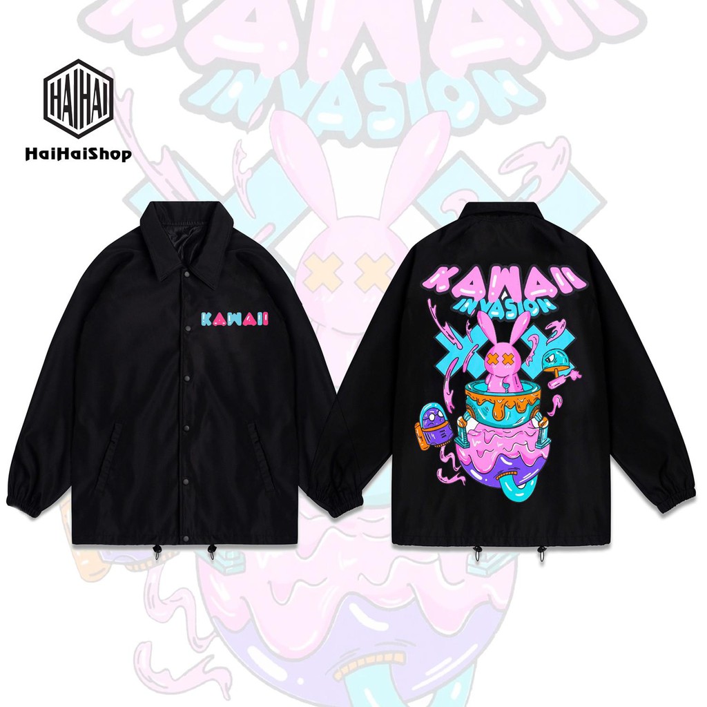 Áo Khoác Cổ Bẻ KAWAI in KTS Form Rộng Dù 2 Lớp Phong Cách LocalBrand