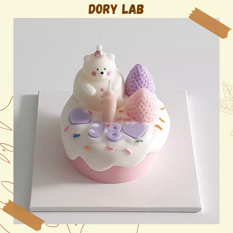 Nến Thơm Handmade Bánh Sinh Nhật Gấu Béo Ú Cute - Dory Lab