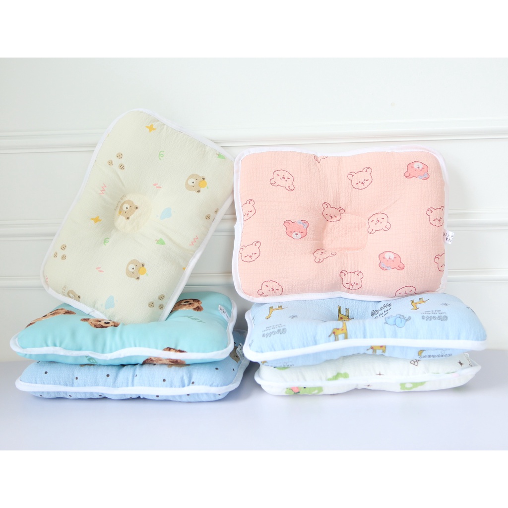 Gối Lõm Xô Sơ Sinh, Gối Chống Méo Đầu Cho Bé Trai, Bé Gái, Chất Vải Xô Muslin Mềm Mại, Thông Thoáng Cho Bé