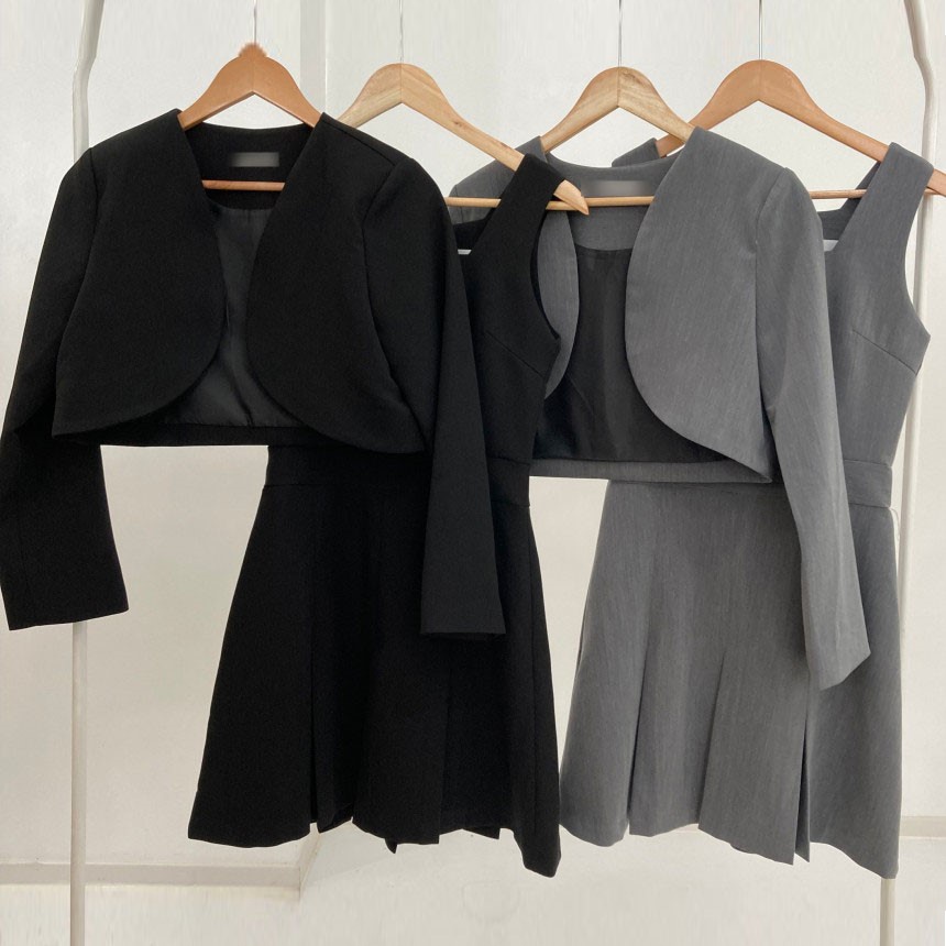 [ORDER] Set Đầm Cộc Tay Dáng Ngắn Xếp Ly + Áo Vest Eo Thon Mùa Thu Siêu Sang Chảnh 2022 VD127 ICC Official Store