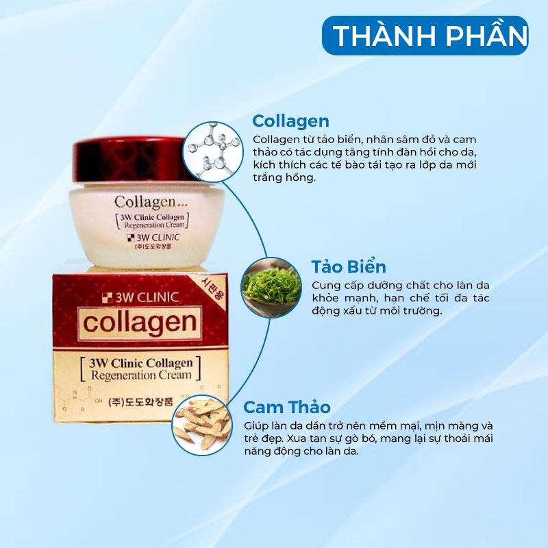 Kem Dưỡng Trắng Da Săn Chắc Chống Lão Hóa Collagen Regeneration Cream 3w Clinic Hàn Quốc 60g Giúp Da Trắng Sáng Mềm Mịn
