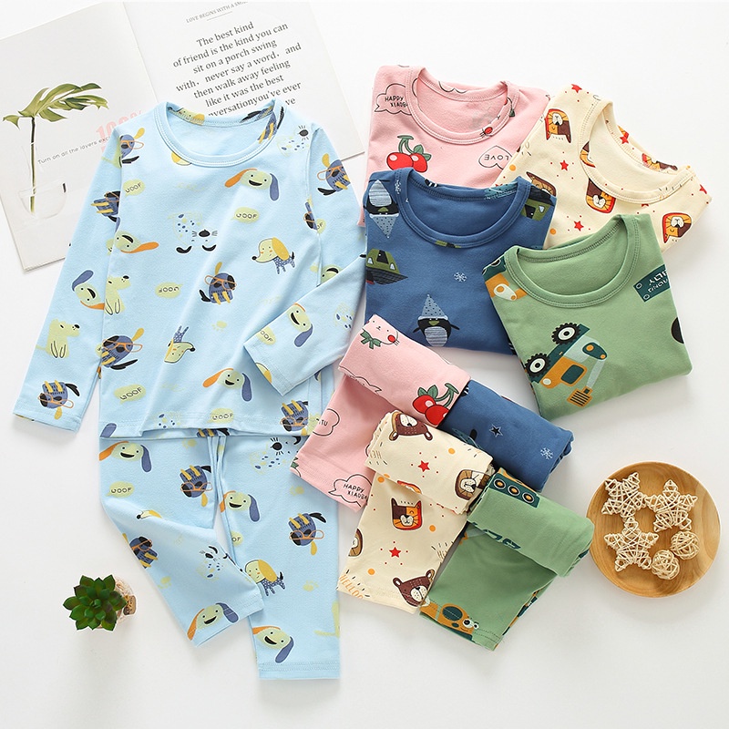 Bộ đồ ngủ tay dài bằng vải nhung cotton in họa tiết hoạt hình thoải mái thời trang thu đông cho nam và nữ 90-170CM