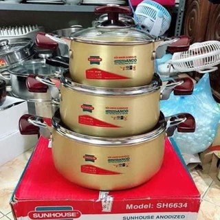 Bộ Nồi Sunhouse SH 6634 gồm 3 chiếc size 16-20-24cm màu (vàng đồng)