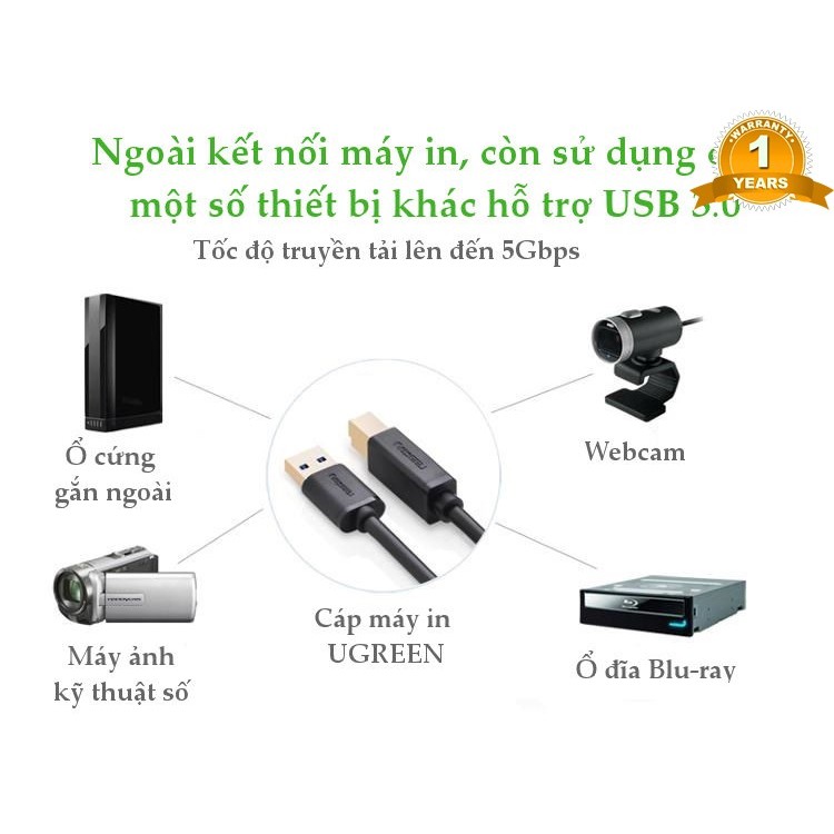 Cáp USB 3.0 AM to BM dài 2M máy in Ugreen 10372 | BigBuy360 - bigbuy360.vn