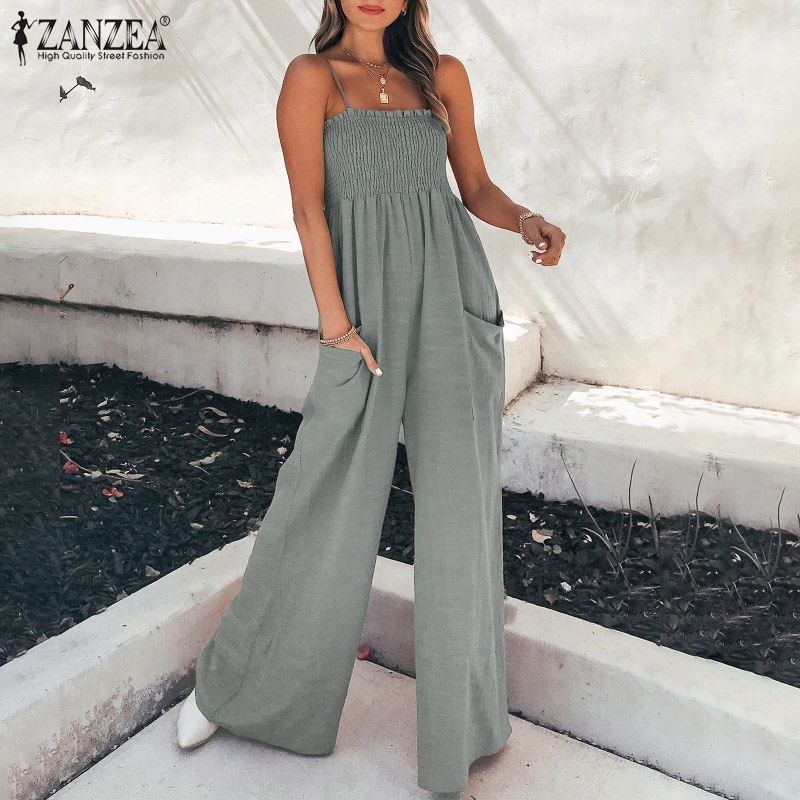 Áo liền quần Zanzea cổ vuông không tay thời trang dành cho nữ