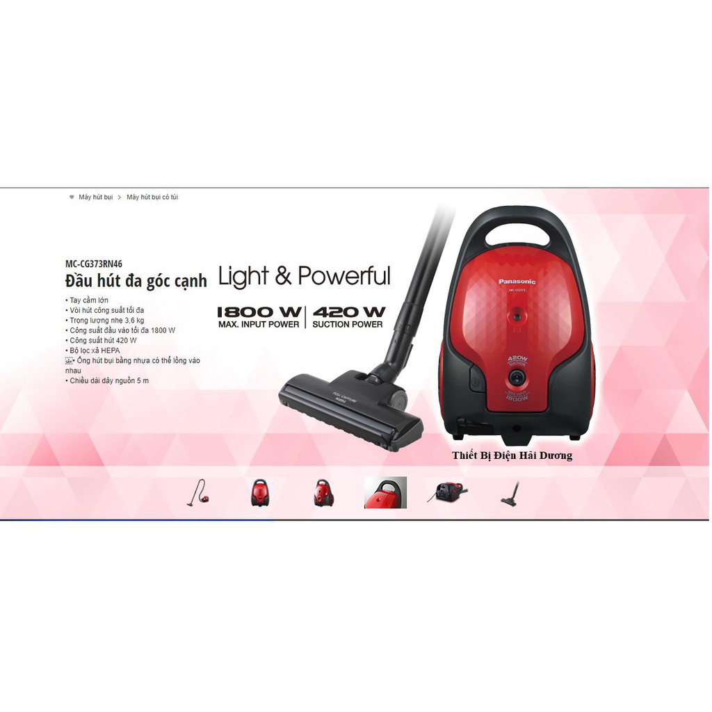 Máy hút bụi Panasonic PAHB-MC-CG373 (Red) - Dung tích 1.4L - Công suất 1800w - Bảo hành 12 tháng