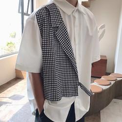 Áo Sơ Mi Ngắn Tay Giả Hai Lớp Họa Tiết Sọc Caro Thời Trang Xu Hướng Hàn Quốc Cho Nam