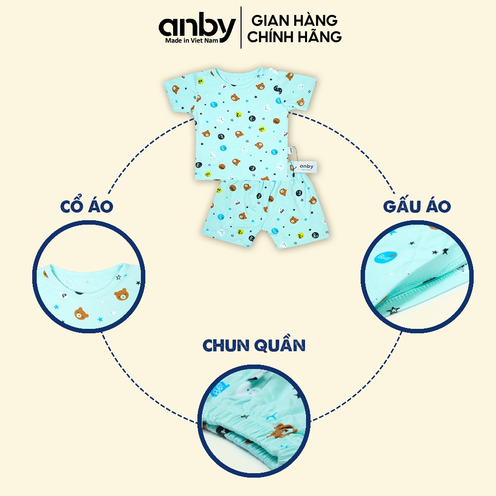 Bộ quần áo cộc tay trẻ em unisex ANBY nhiều màu thun lạnh hình gấu cho bé từ 1-6 tuổi