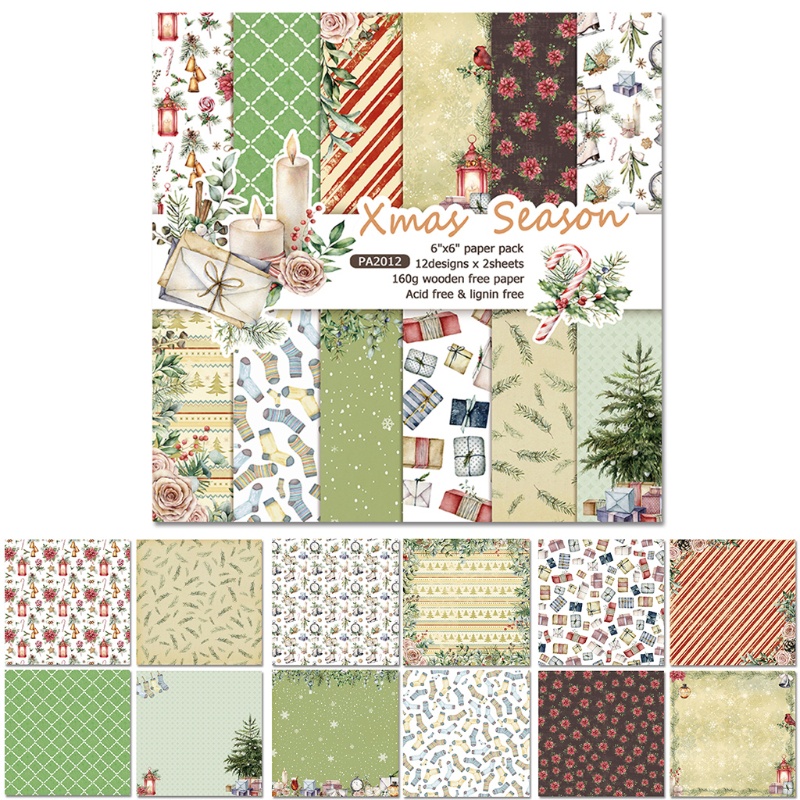 Set 24 Giấy Phông Nền 6x6 Inch Trang Trí Giáng Sinh