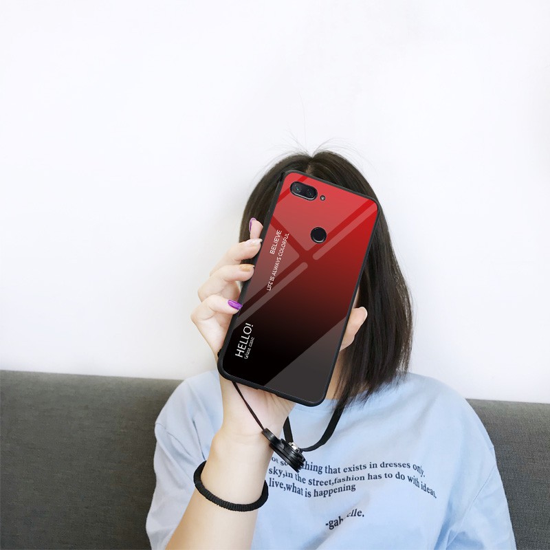 Ốp điện thoại mặt kính cường lực mỏng chống sốc cho Xiaomi Mi8 Lite