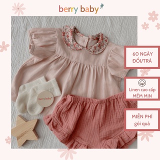 Áo babydoll bé gái BERRYBABY kiểu áo cổ sen và quần đùi quần chip chất liệu vải xô muslin nhiều màu Mae set