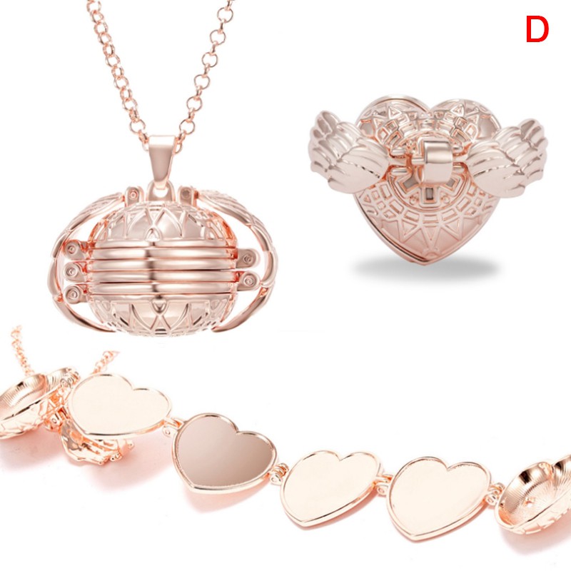 Mặt dây chuyền hình trái tim và đôi cánh thiên thần kèm 4 ngăn để ảnh độc đáo