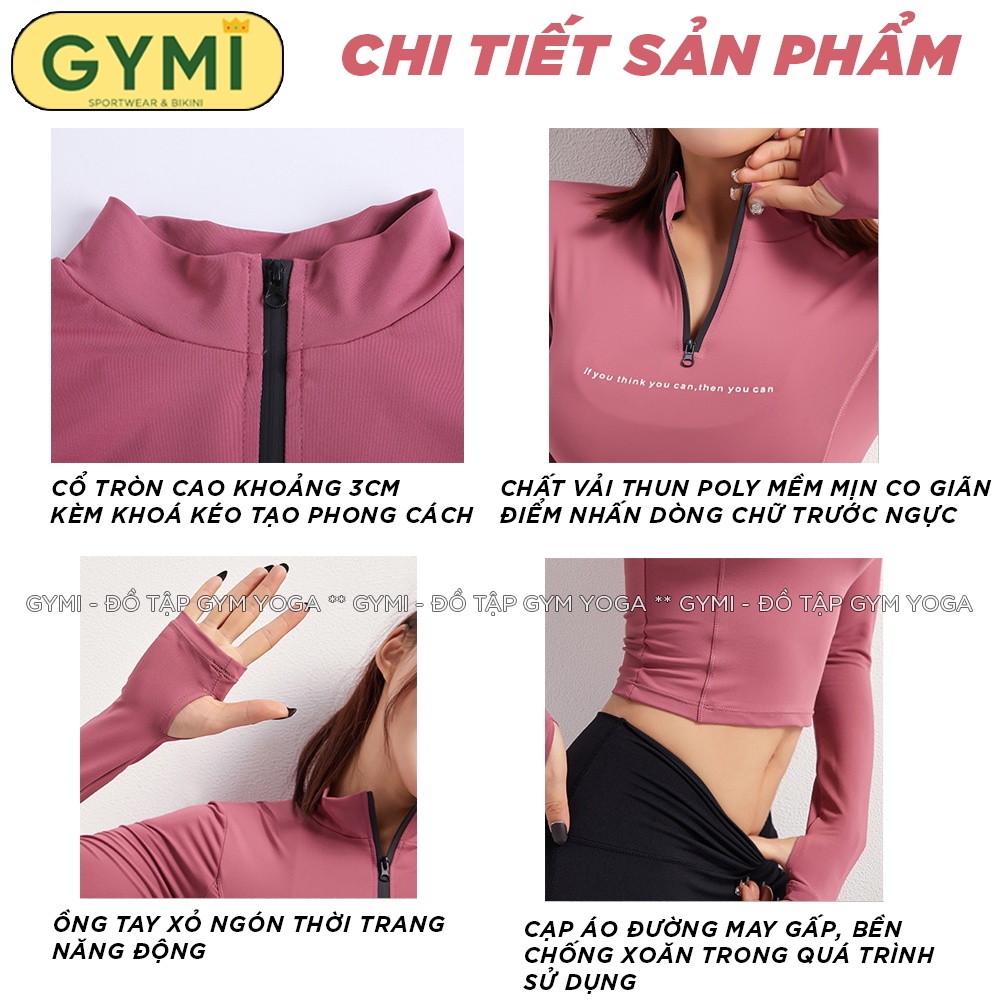 Áo tập gym yoga nữ dài tay GYMI AD14 dáng croptop thể thao chất vải thun poly lạnh co giãn phom ôm body