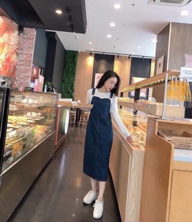 Set Yếm jean tay dài