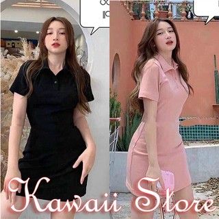 D1011 - váy đầm nữ chất thun ôm body cổ bẻ