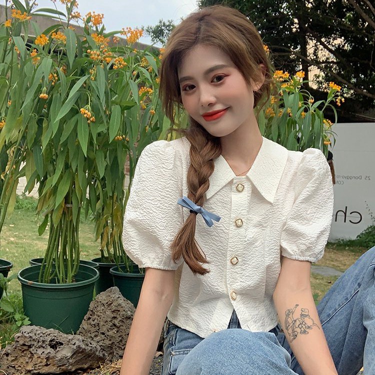 Xiaozhainv Áo lửng tay ngắn thời trang retro 2 màu tùy chọn