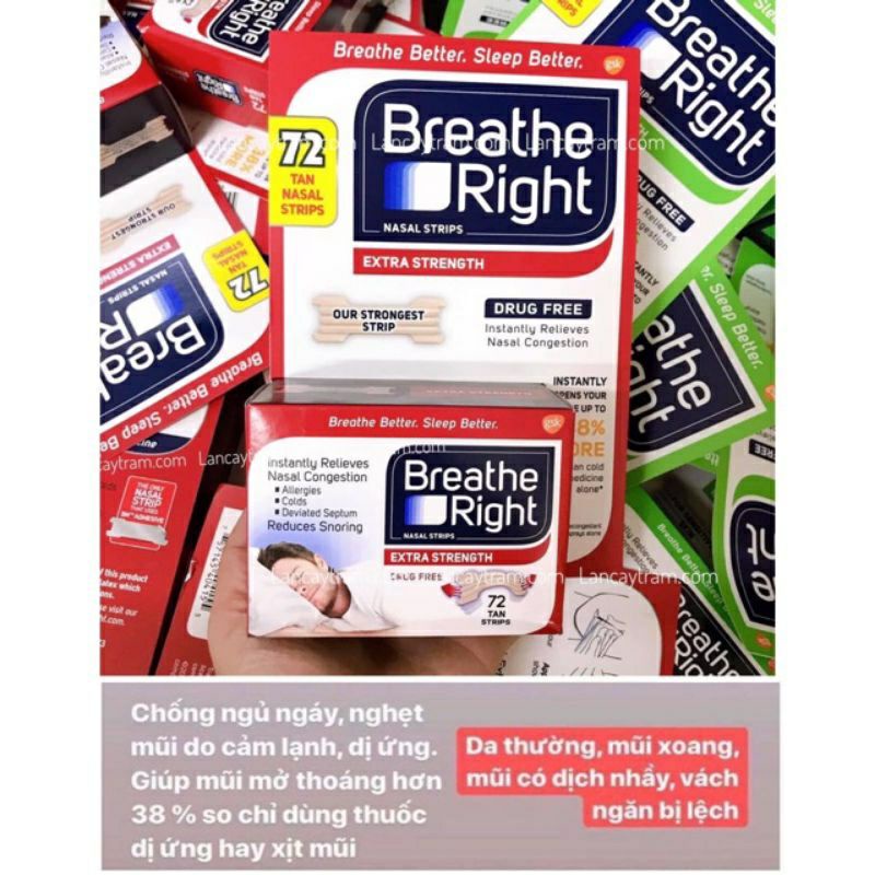 Miếng dán chống nghẹt mũi chống ngủ ngáy(gáy)khi ngủ Breathe Right 72 miếng