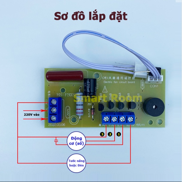 Bộ mạch quạt điều khiển từ xa kèm remote phiên bản Tiếng Việt 2022 6 NÚT