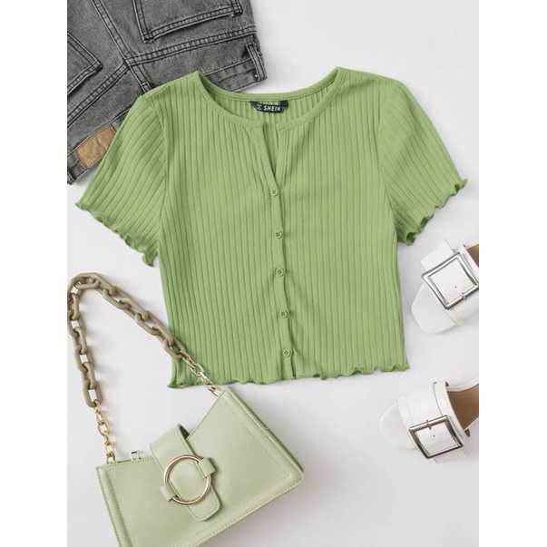 Áo Croptop Cài Nút Lai Bèo (Nhiều màu)