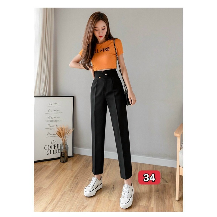Quần tây nữ form rộng phối lưng kiểu siêu xinh ❤️FREESHIP❤️ Quần baggy công sở vải tuyết mưa mịn xịn A-T Fashion - QTM34