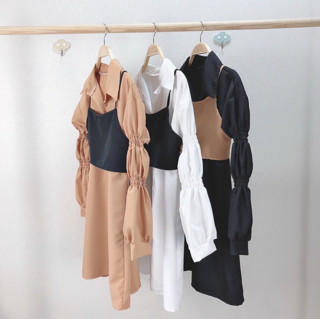 Sét đầm sơ mi phối áo 🥰 Free ship kèm ảnh chụp