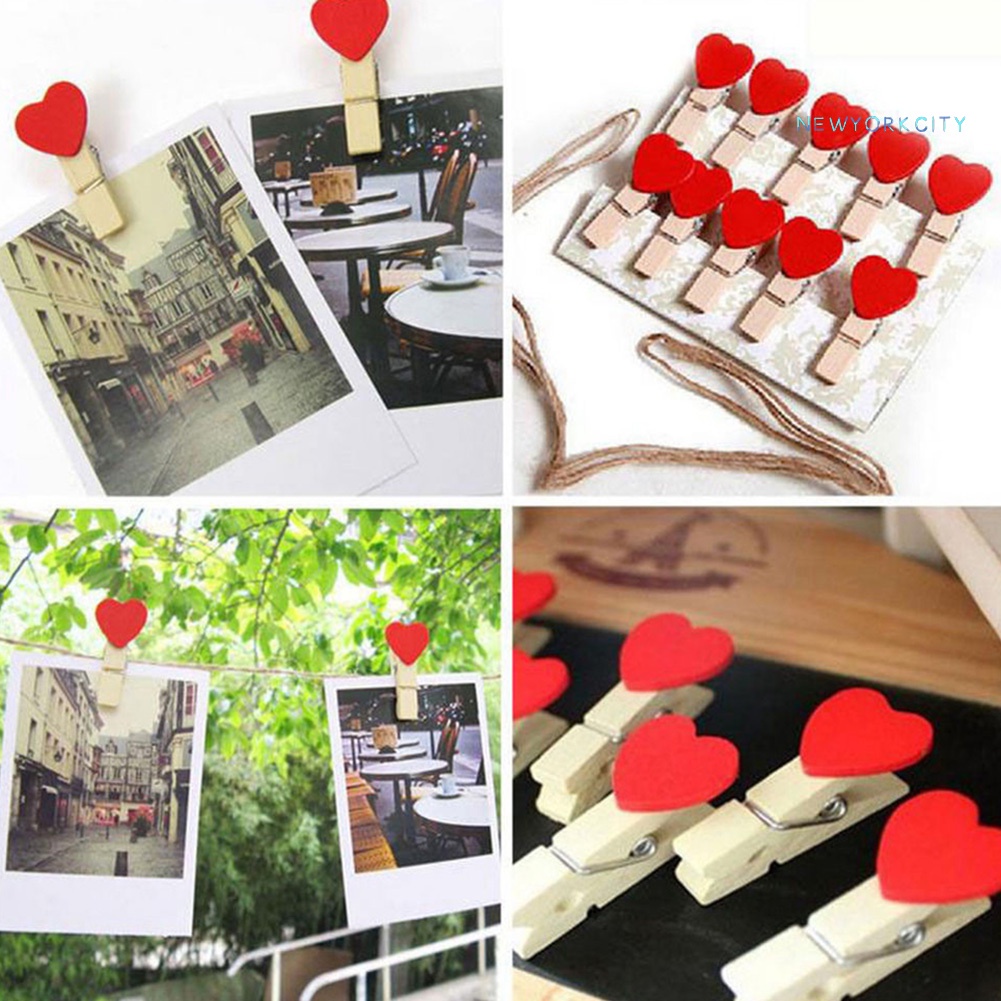 Set 10 Kẹp Gỗ Hình Trái Tim Mini Trang Trí Ảnh