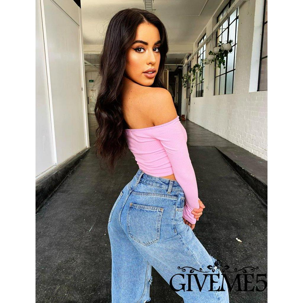 Áo Dệt Kim Tay Dài Hở Vai Gợi Cảm Cho Nữ