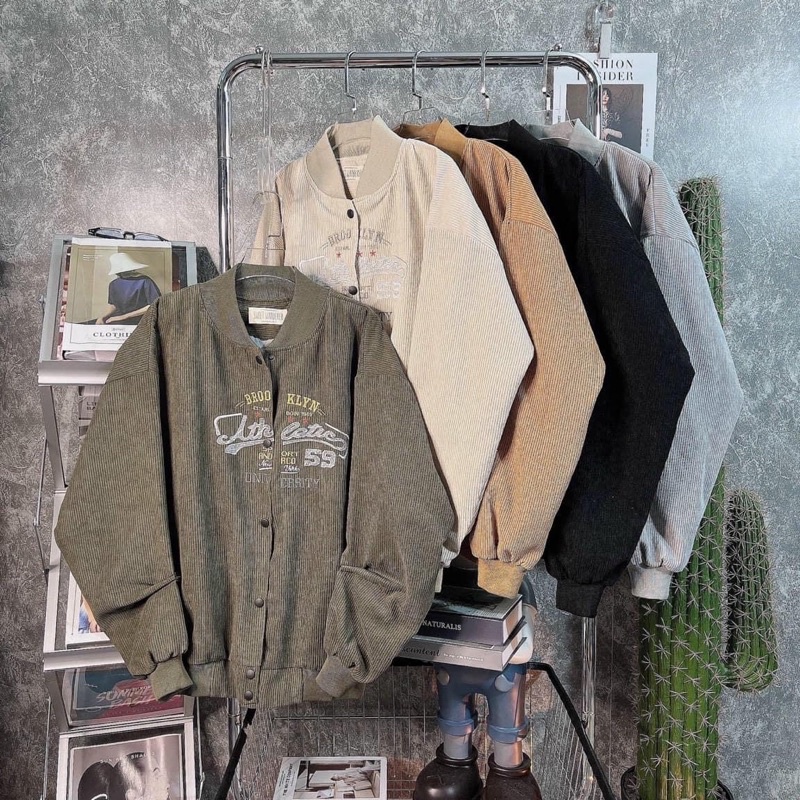 Áo khoác bóng chày bomber nhung gân 2 lớp thêu unisex ulzzang nam nữ