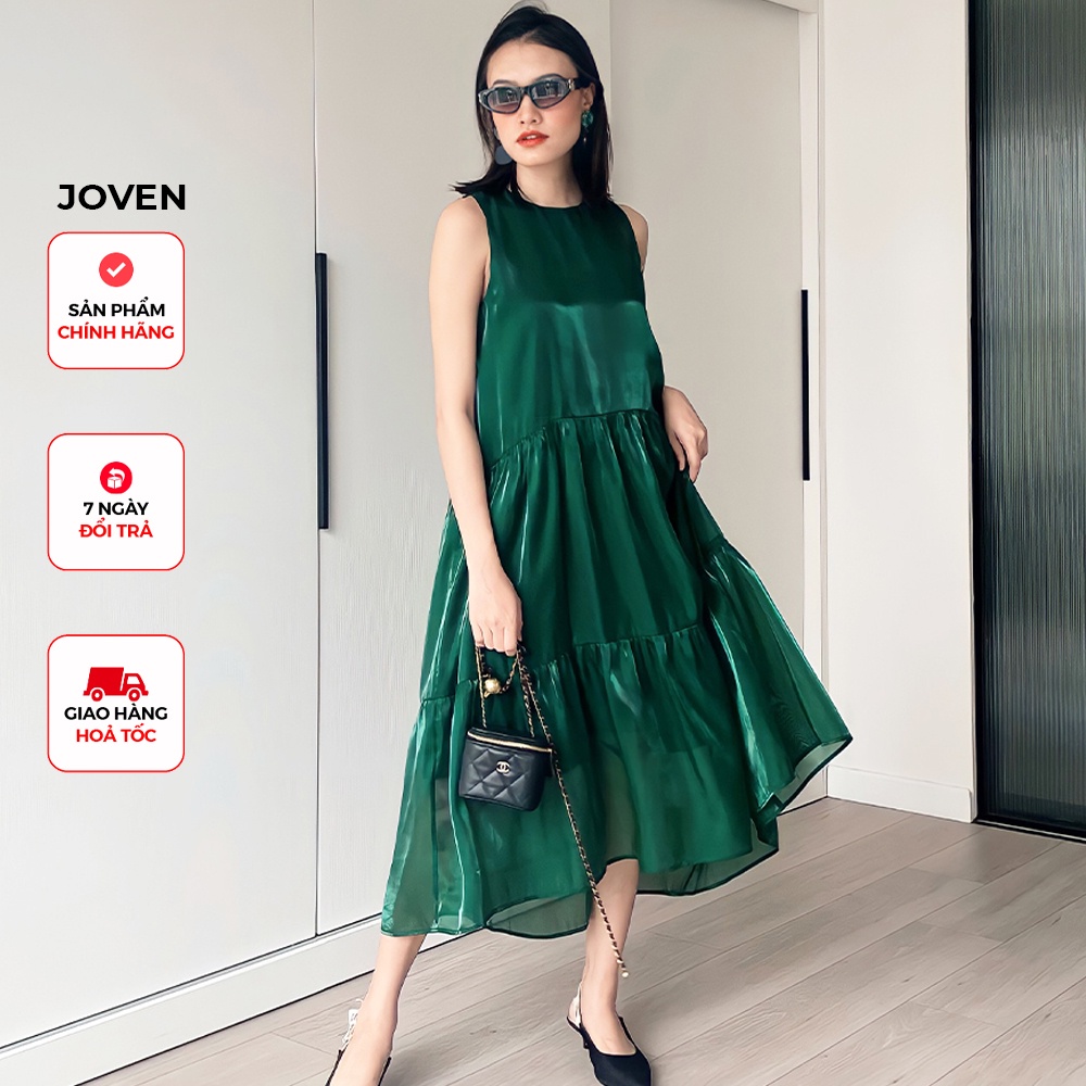 Đầm maxi đi biển thiết kế cao cấp suông dáng dài sang chảnh lụa organza JOVEN xanh lá