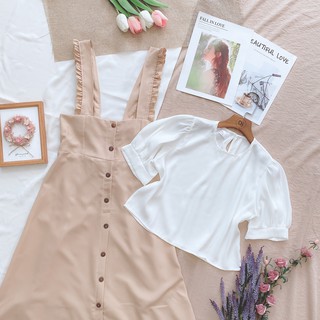 (LOẠI 1) Set váy yếm áo trắng