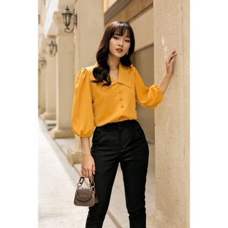 Áo sơ mi lụa nút bọc