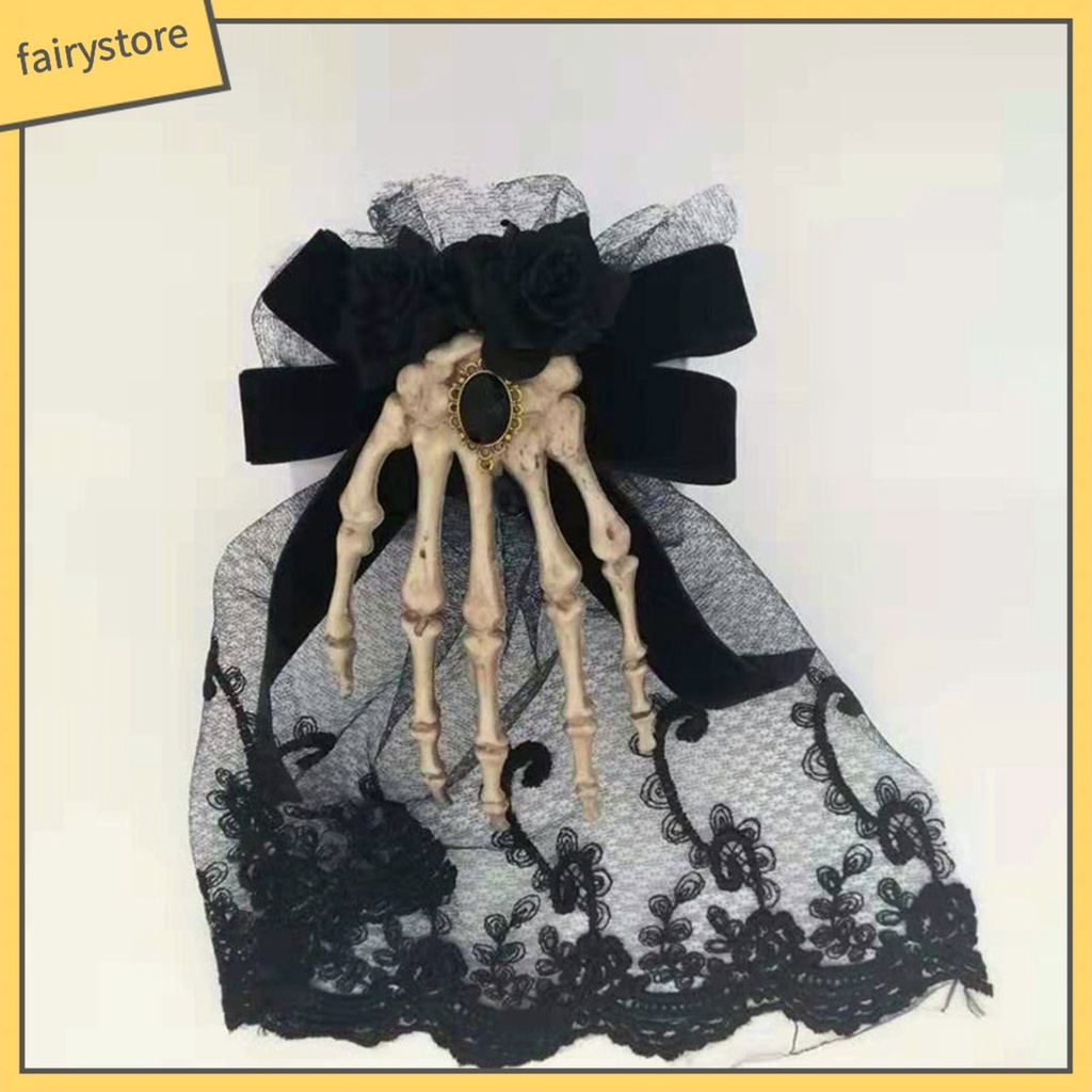 Kẹp Tóc Hình Bàn Tay Xương Hoa Hồng Bằng Vải Chống Trượt Hóa Trang Halloween