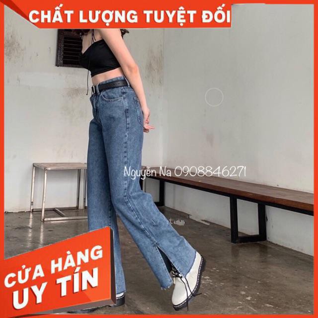 QUẦN JEANS ỐNG RỘNG XẺ Gấu DÁNG DÀI- hình thật chính chủ