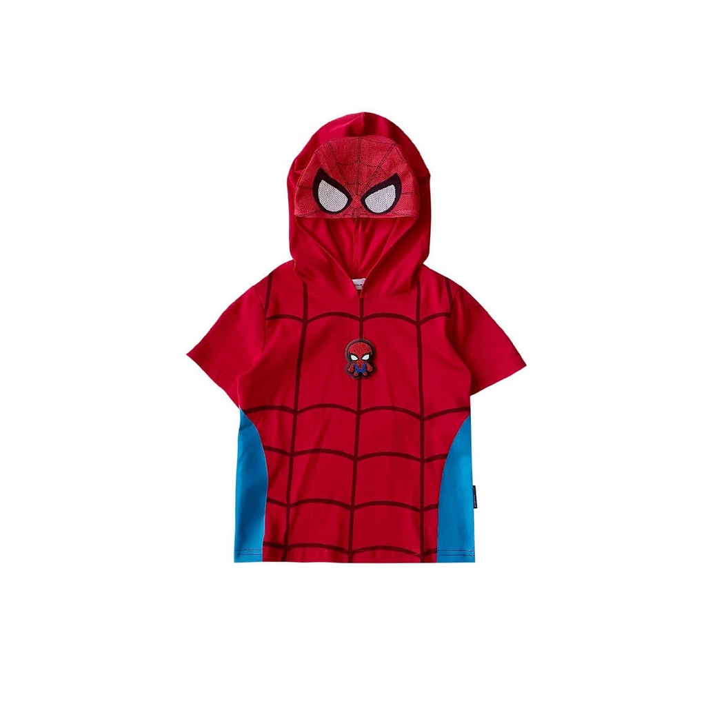Áo Thun Ngắn Tay Có Mũ Trùm Đầu Họa Tiết Người Nhện Marvel Thời Trang Mùa Hè Cho Bé Trai