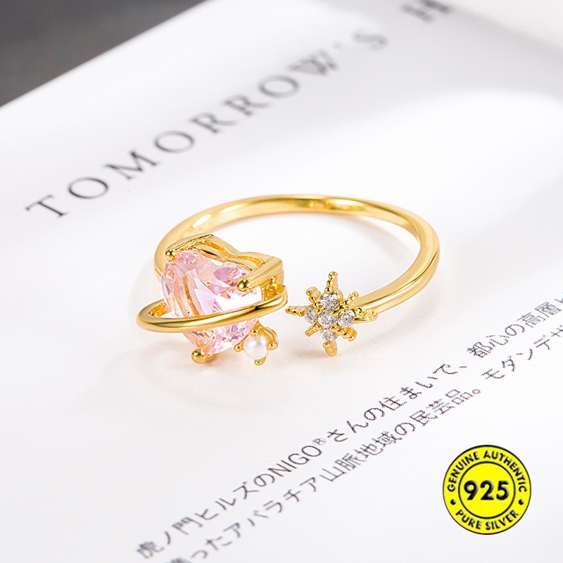 Nhẫn Hở Mạ Vàng 18K Đính Đá Zircon Màu Sắc Ngọt Ngào Thanh Lịch Chống Phai Màu