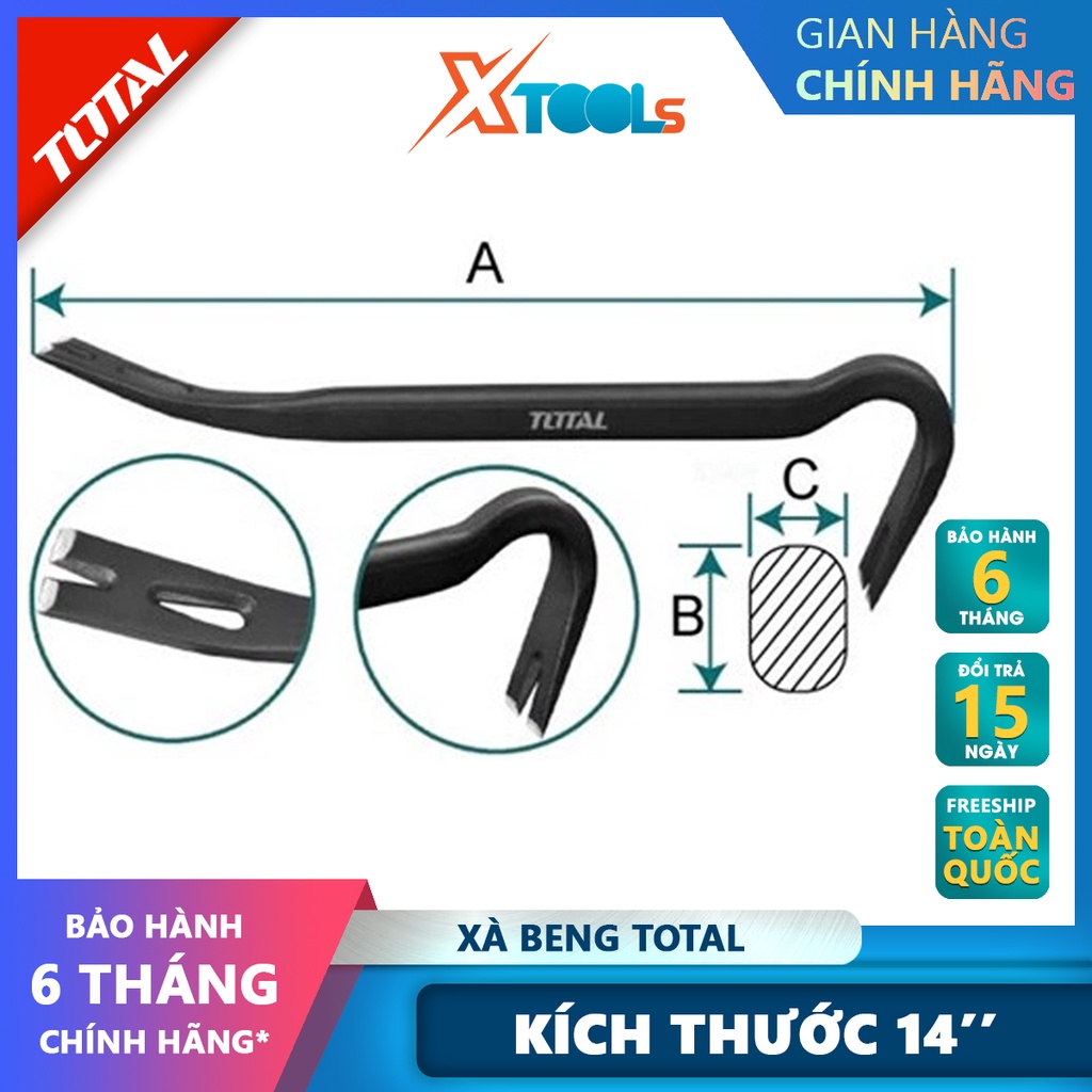 Xà beng TOTAL THT431142 | thanh xà beng kích thước 14&quot;(350mm) x 7/8&quot;(22mm) x 1/2&quot;(12.0mm) [CHÍNH HÃNG] [XTOOLs]