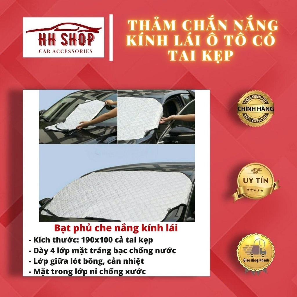 Thảm Chắn Nắng Kính Lái Xe hơi XẢ KHO Bạt Phủ Kính Chống Nóng Ô Tô - Tráng bạc 4 lớp cách nhiệt lót bông, chống xước