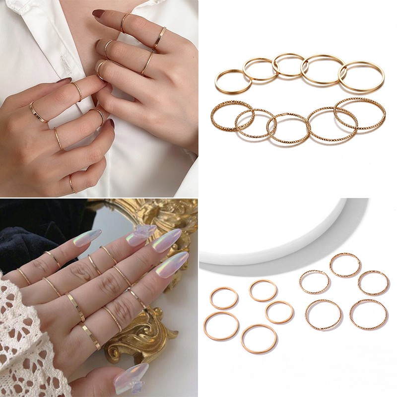 Set 10 nhẫn đeo khớp ngón tay phong cách hiện đại hợp thời trang - Bộ nhẫ siêu xinh