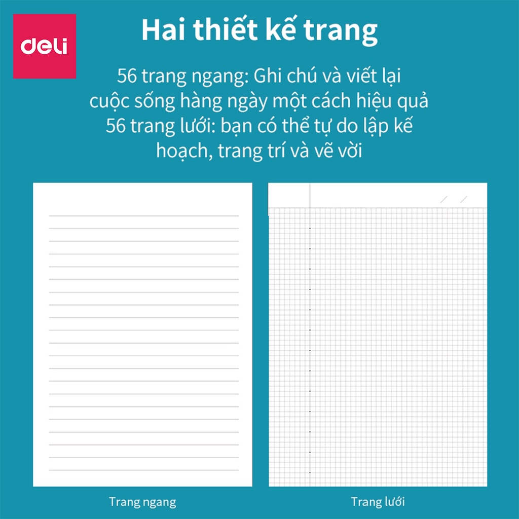 Sổ tay DELI X KAKAO da pu cao cấp 112 trang khổ 140x193mm 22252
