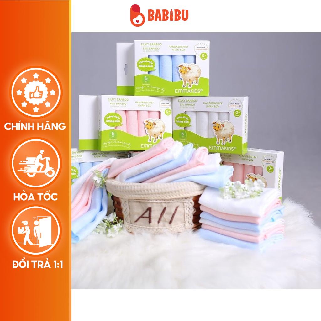 Khăn Sữa Sợi Tre Cao Cấp Emma Kids KT 30 x 30cm Hộp 6 Chiếc Mềm Mịn Babibu - KS6E